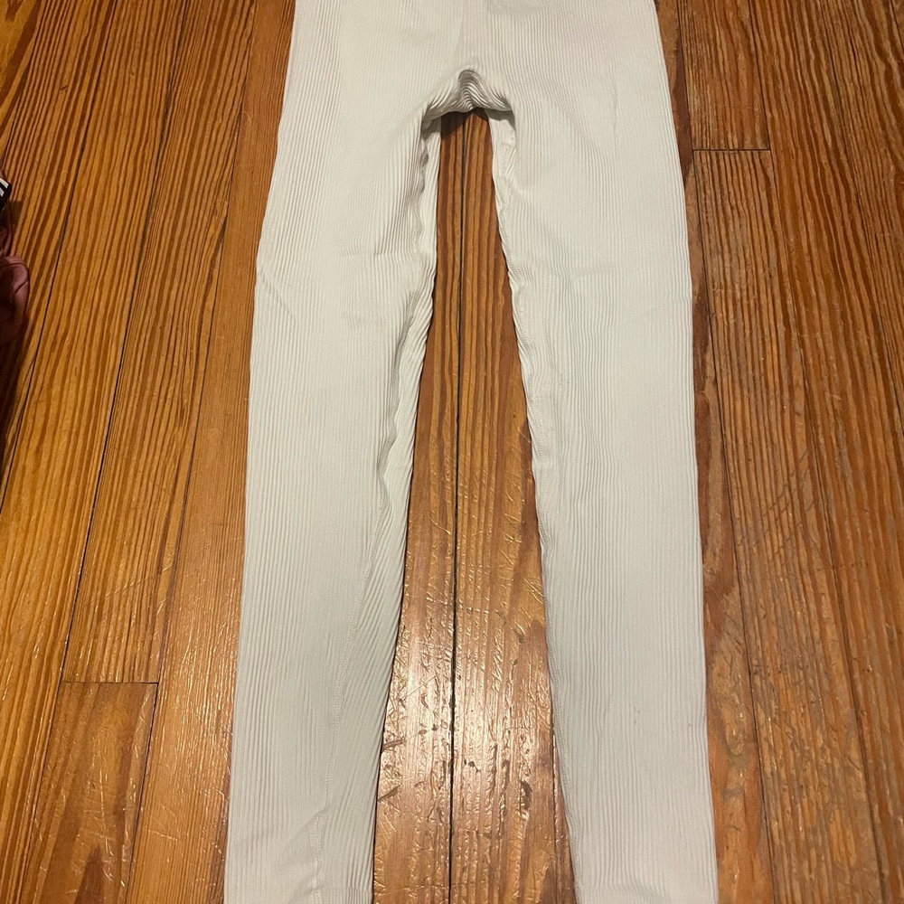White Ribbed Leggings